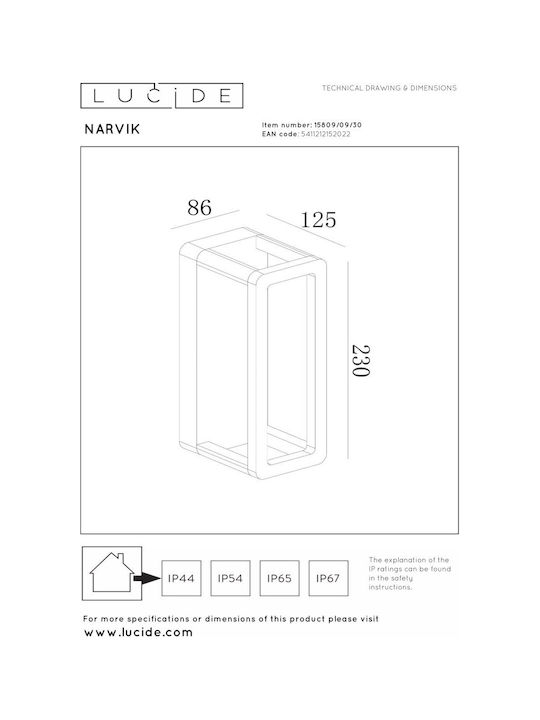 Lucide Lightning Стенно Външно Осветително Тяло LED IP65 2W 9εκ.