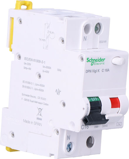 Schneider Electric 2-Poles Panel Push Switch 230V 16A