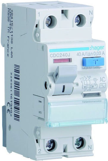 Hager 2-Poles Panel Push Switch 230V 40A