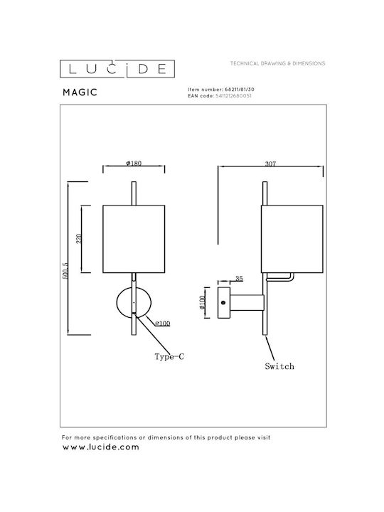 Lucide Lightning Magic Leuchte Wand mit Fassung E27 mit USB-Anschluss Schwarz