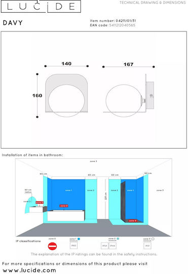 Lucide Lightning Davy Lamp Bathroom with Socket G9 White
