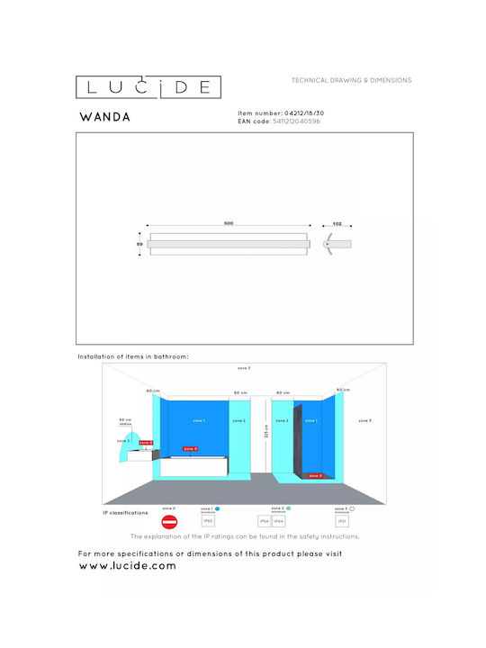 Lucide Lightning Wanda Осветително тяло За баня Черен