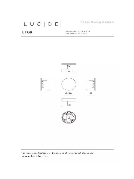 Lucide Lightning Ufor Φωτιστικό Τοίχου Μαύρο 12εκ.
