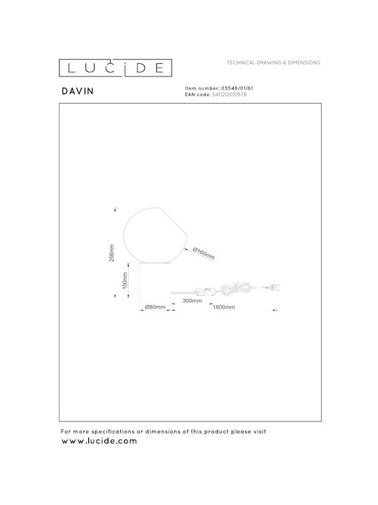 Lucide Lightning Διακοσμητικό Φωτιστικό Davin E27
