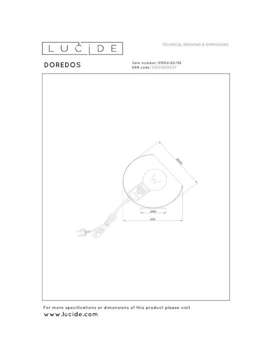 Lucide Lightning Διακοσμητικό Φωτιστικό Doredos E27 20x20εκ.