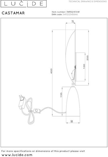 Lucide Lightning Διακοσμητικό Φωτιστικό LED Θερμό Λευκό 2100K 26x10x39εκ.