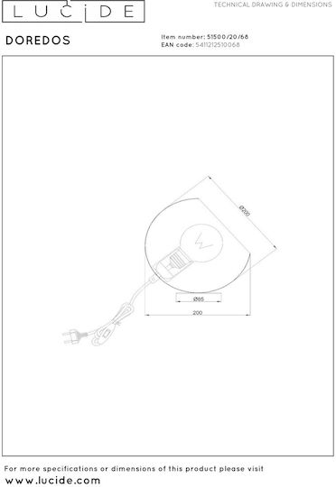 Lucide Lightning Διακοσμητικό Φωτιστικό E27 20x20εκ.