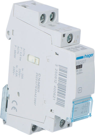 Hager Ρελέ Ράγας Ισχύος 25A Διπολικό με Τάση 230V 230VAC/DC