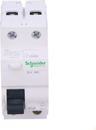 Schneider Electric Ρελέ Ράγας Διαρροής 40A Διπολικό