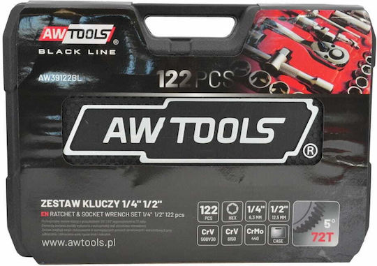 AWTools Set de chei tubulare și clichet 1\2" & 1\4" 122buc