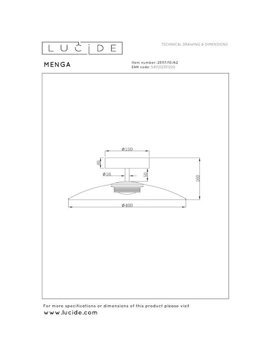 Lucide Lightning Menga Πλαφονιέρα Οροφής Μελί με Ενσωματωμένο LED
