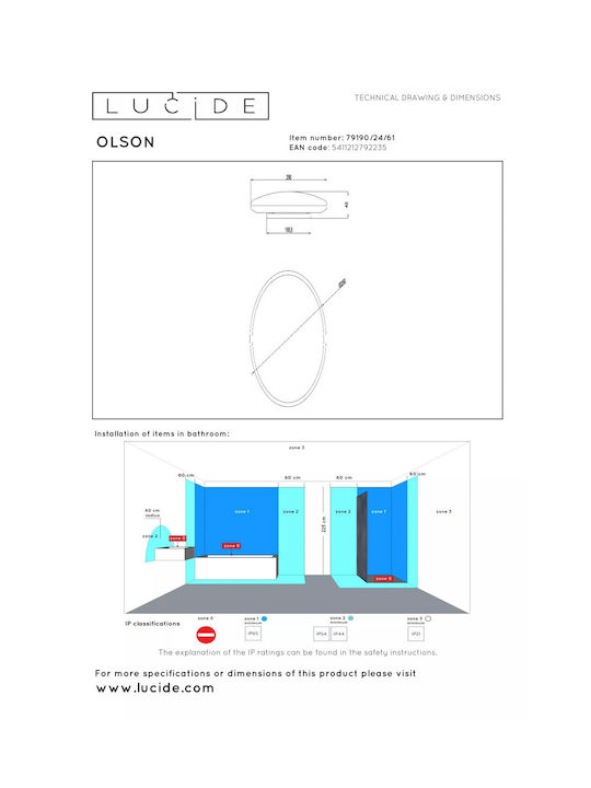 Lucide Lightning Olson Deckenleuchte Badezimmer mit Integrierter LED