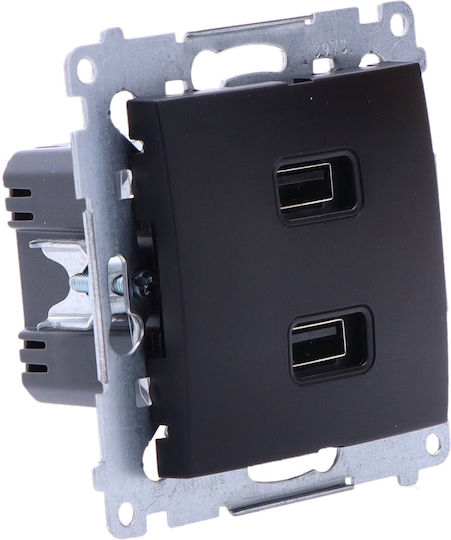 Kontakt-Simon Walled Power Socket with 2 USB Ports Black
