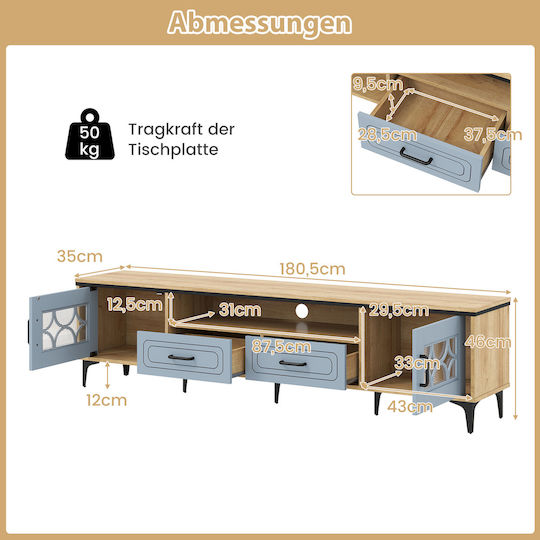 Stand TV Albastru Bambus L180.5xA35xÎ46cm