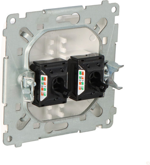 Kontakt-Simon Doppelte Netzwerksteckdose RJ45 mit Gehäuse Typ Cat6 in Schwarz Farbe BM62.01/11