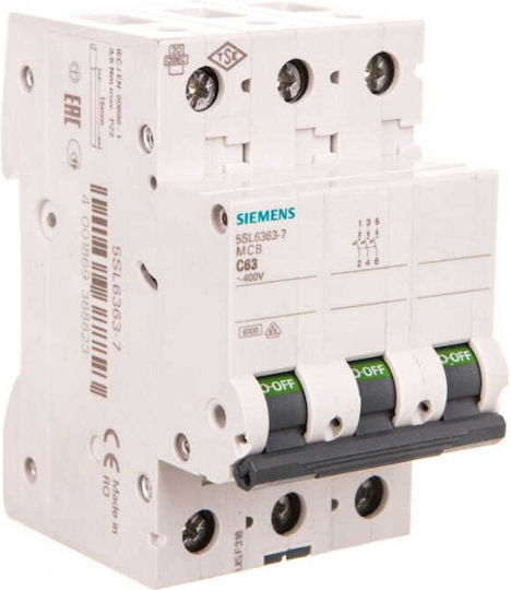 Siemens Αυτόματη Ασφάλεια 63A Τριπολική AC/DC 5SL6363-7