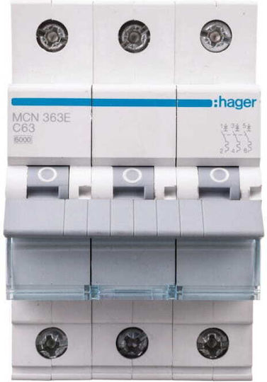 Hager Automatic Circuit Breaker 63A Triple-pole AC MCN363E