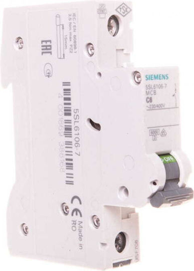 Siemens Αυτόματη Ασφάλεια 6A Μονοπολική AC 5SL6106-7