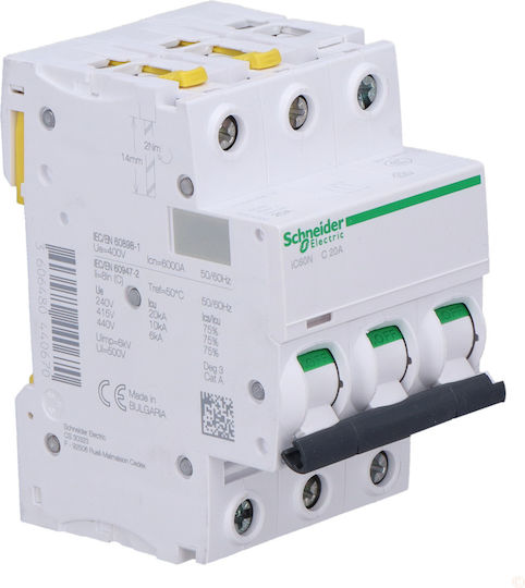 Schneider Electric Automatic Circuit Breaker 20A Triple-pole AC A9F04320