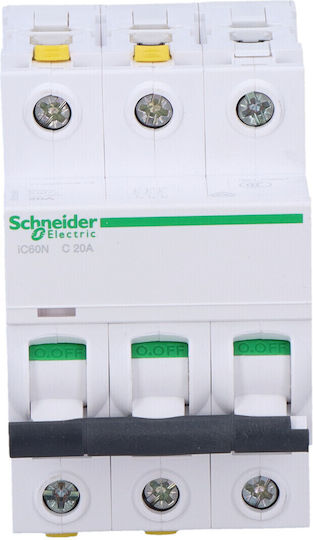 Schneider Electric Automatic Circuit Breaker 20A Triple-pole AC A9F04320