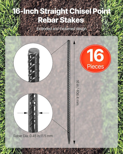 Vevor 16 Inch 16 Pieces Heavy Duty Straight Galvanized Ground Anchor Reinforcement Posts