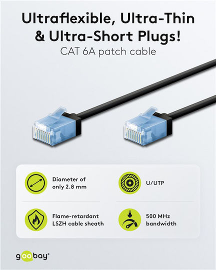Goobay U/UTP Cat.6a (Gigabit) Καλώδιο Δικτύου Ethernet 5m Μαύρο