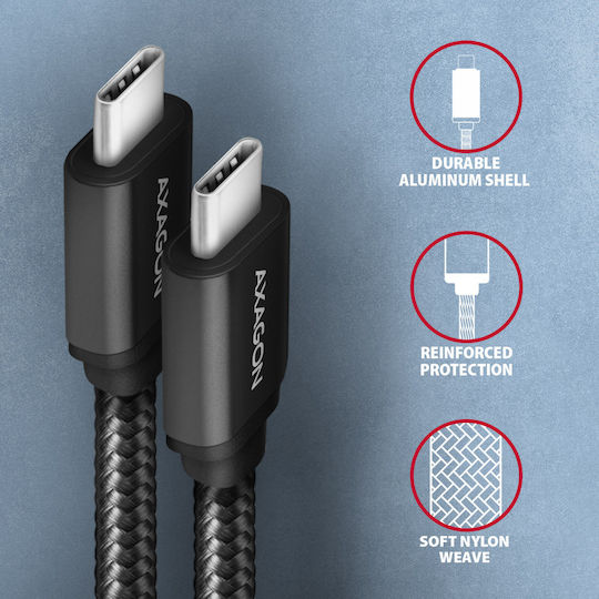 Axagon Braided USB 3.2 Cable USB-C male - USB-C 60W PD Μαύρο 2m BUCM3-CM20AB