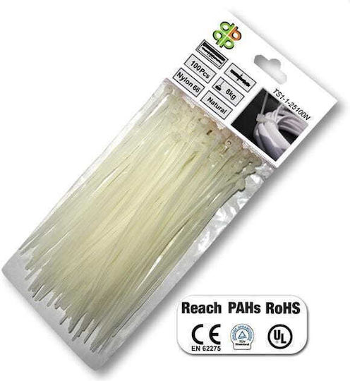 Bradas Δεματικά Καλωδίων Πλαστικά 150mmx4mm σε Λευκό χρώμα (100τμχ)