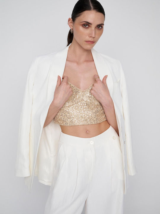 Women's Crop Top with Straps Metallic