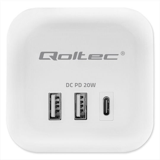Qoltec Захранваща лента с 2 USB-A, 1 USB-C и Превключвател