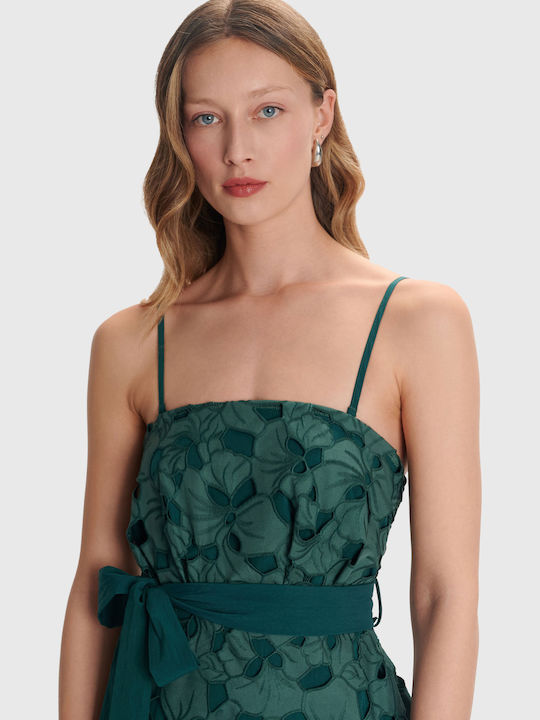 Summer Maxi Dress for Wedding Christening Strapless with Lace Green