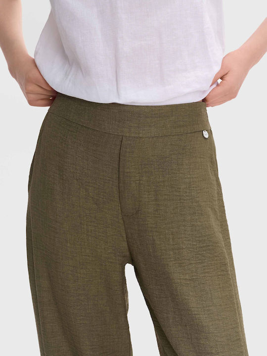 Women's Fabric Trousers with Elastic Green