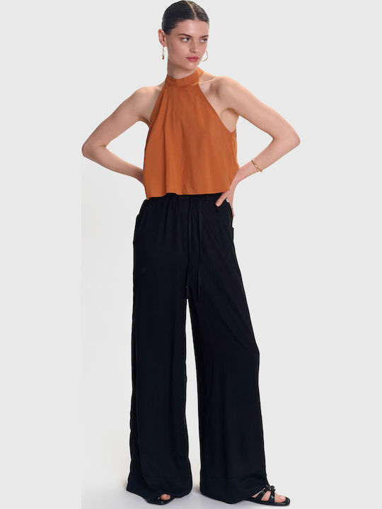 Women's Fabric Trousers in Loose Fit Black