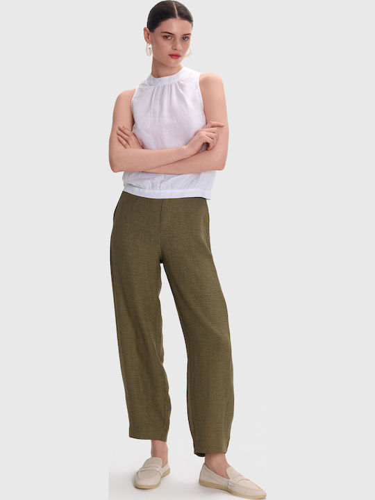 Women's Fabric Trousers with Elastic Green