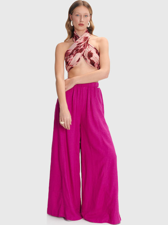 Damen Stoff Hose mit Gummizug Pink