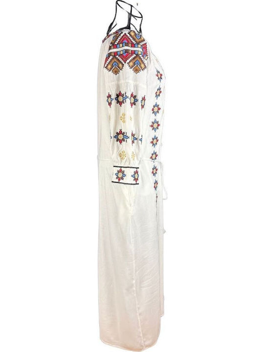 Καλοκαιρινό Midi Φόρεμα White, Brown