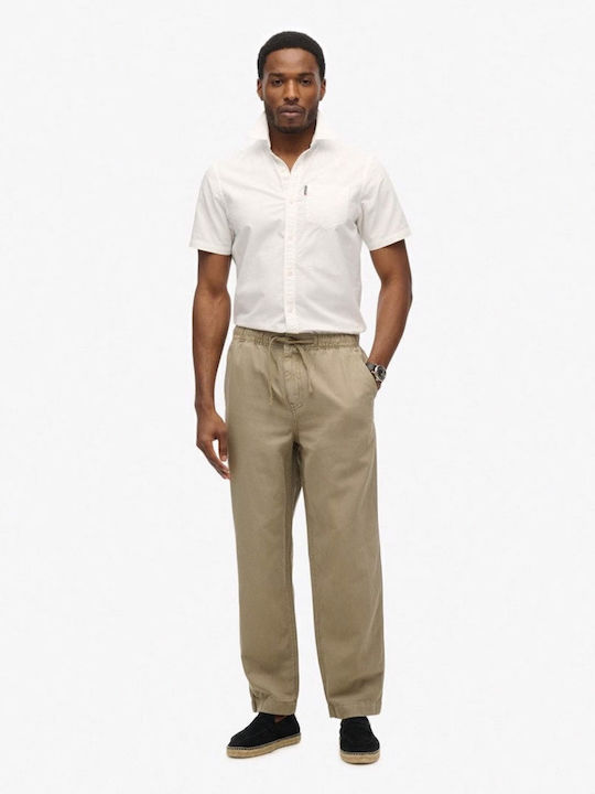 Drawstring Men's Chino Trousers Loose Fit Light Khaki Green