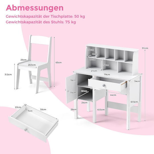 Kids Desk made of Melamine White 79x34x91cm