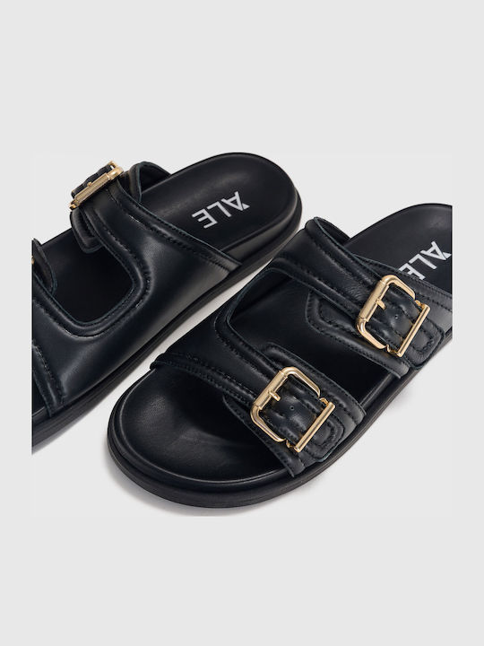 Leder Flache Sandalen für Damen in Schwarz Farbe