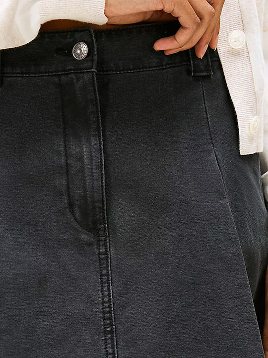 Denim Pleated Mini Skirt Black