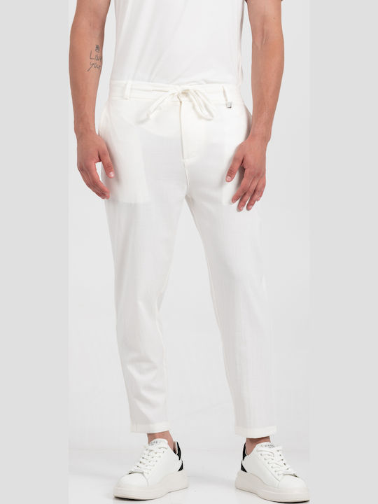 Elastic Trousers in Loose Fit Off White