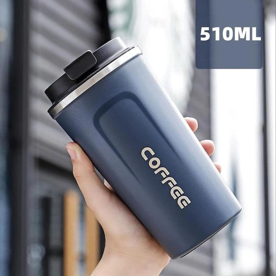 Uncle George Glass Thermos Stainless Steel / Aluminum BPA Free 510ml Mouthpiece Blue with Mouthpiece