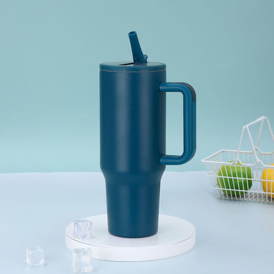 Uncle George Handled Tumbler Thermos Stainless Steel / Aluminum BPA Free 1.2lt Straw Handle Petrol With Straw And Handle