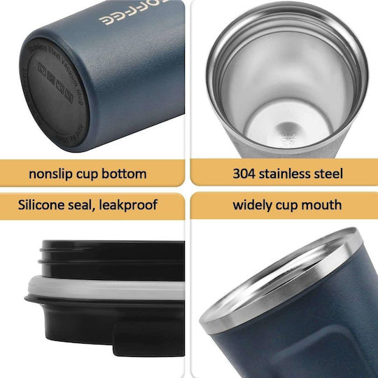 Uncle George Glass Thermos Stainless Steel / Aluminum BPA Free 510ml Mouthpiece Blue with Mouthpiece