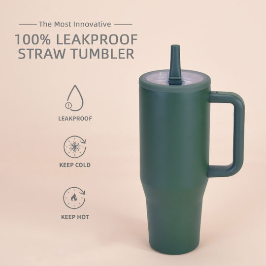 Uncle George Handled Tumbler Thermos Stainless Steel / Aluminum BPA Free 1.2lt Straw Handle Khaki With Straw And Handle