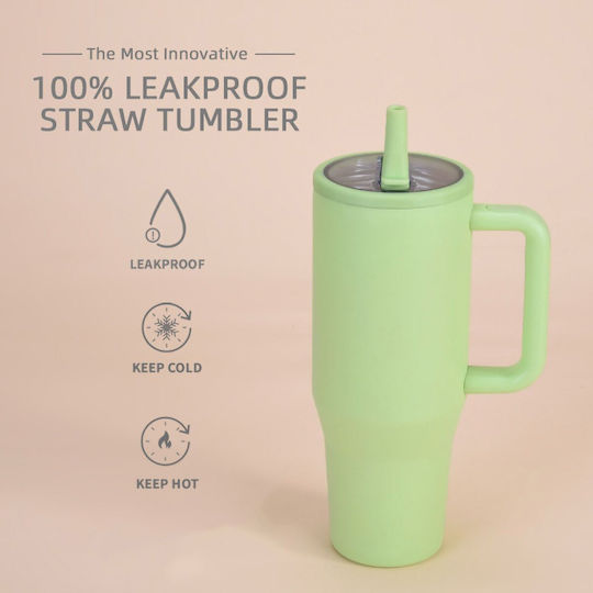 Uncle George Handled Tumbler Θερμός Ανοξείδωτο / Αλουμίνιο BPA Free 1.2lt Καλαμάκι Λαβή Λαχανί με Καλαμάκι και Λαβή
