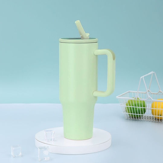 Uncle George Handled Tumbler Θερμός Ανοξείδωτο / Αλουμίνιο BPA Free 1.2lt Καλαμάκι Λαβή Λαχανί με Καλαμάκι και Λαβή
