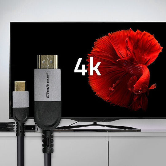 Qoltec Кабел HDMI Мъжки - USB-C Мъжки 2м Черен