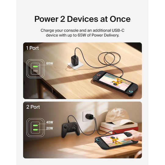 Belkin Φορτιστής Χωρίς Καλώδιο GaN με 2 Θύρες USB-C 65W Μαύρος (ENA007kqBK)