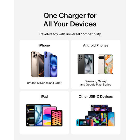 Belkin Φορτιστής με Θύρα USB-C και Καλώδιο USB-C - USB-C 25W Power Delivery Λευκός (BOOST Charge)